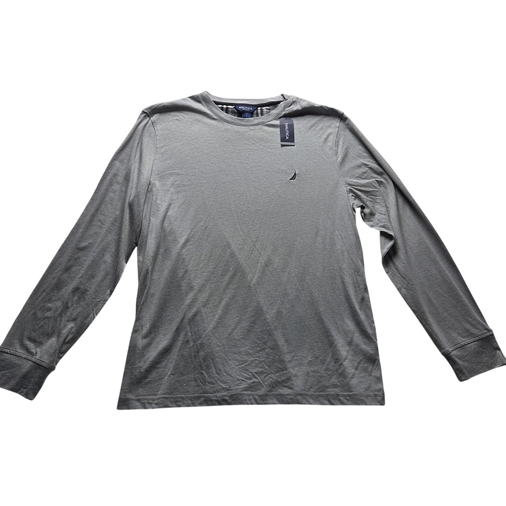 Nautica Sleepwear Shirt Mens Large Gray Solid Jersey Long Sleeve Pajama Top